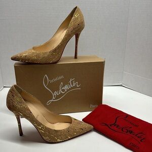 Christian Louboutin Decoltish Metallic Cork Red Sole Pump High Heel Shoes 39.5